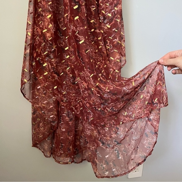 Free People Ria Wine Red & Gold Sleeveless Sheer Embroidered Maxi Top Size XS - Picture 8 of 16